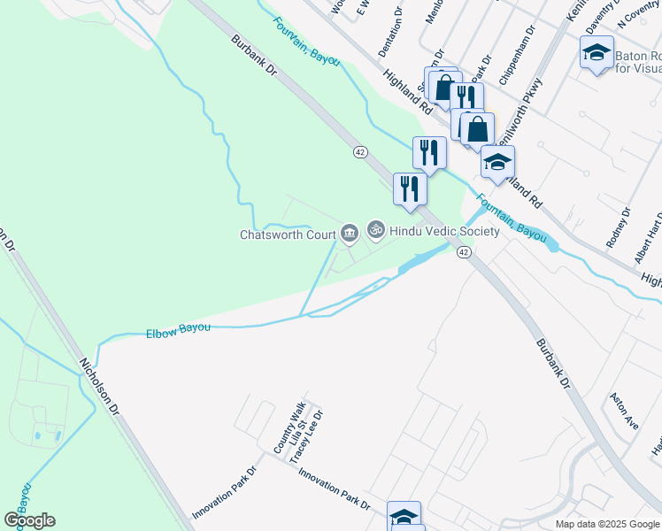 map of restaurants, bars, coffee shops, grocery stores, and more near 1004 South Kenilworth Parkway in Baton Rouge