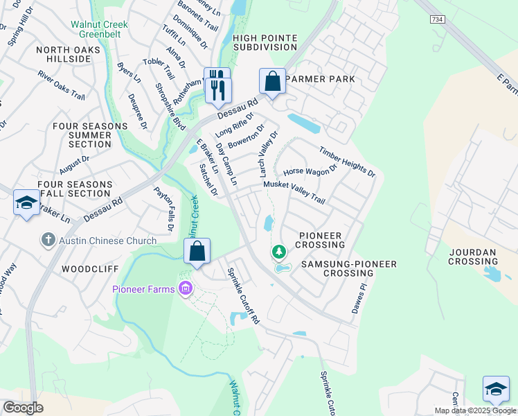 map of restaurants, bars, coffee shops, grocery stores, and more near 1801 Roseburg Drive in Austin