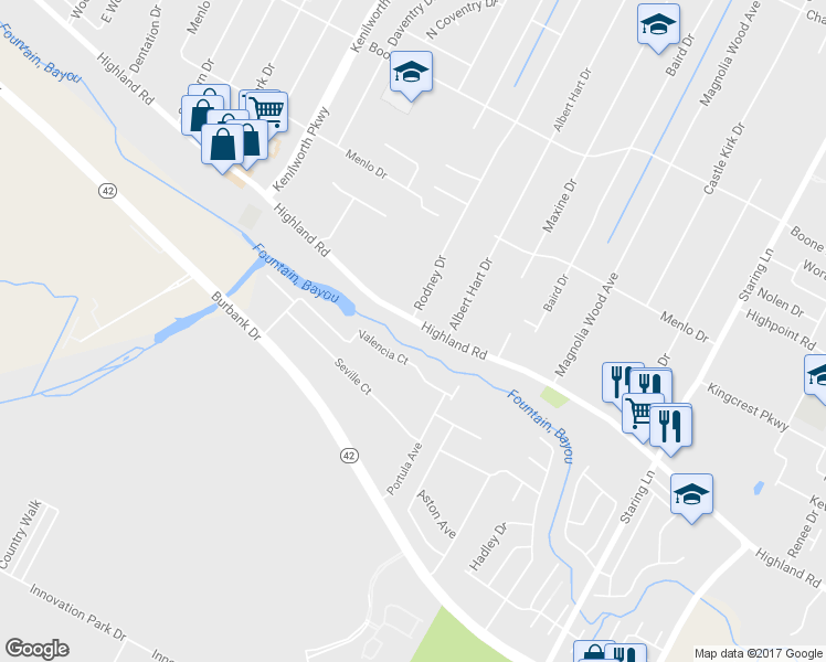 map of restaurants, bars, coffee shops, grocery stores, and more near 7940 Highland Road in Baton Rouge