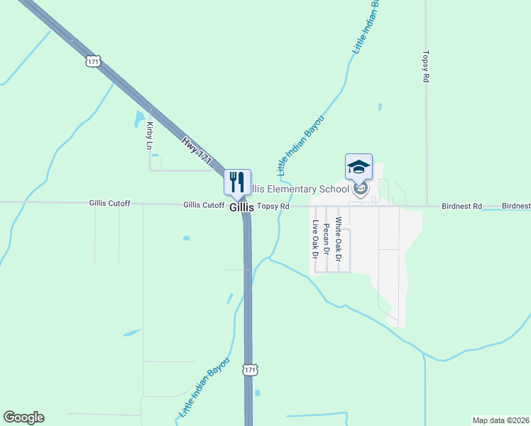 map of restaurants, bars, coffee shops, grocery stores, and more near 657 Topsy Road in Lake Charles