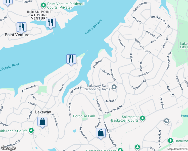 map of restaurants, bars, coffee shops, grocery stores, and more near 922 Challenger in Lakeway