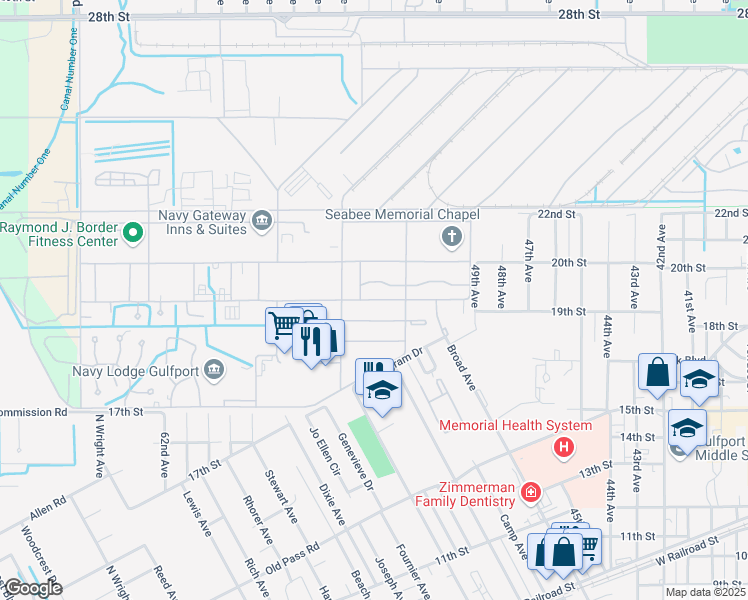 map of restaurants, bars, coffee shops, grocery stores, and more near 472 Marvin Shields Boulevard in Gulfport