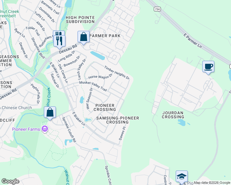 map of restaurants, bars, coffee shops, grocery stores, and more near 2132 Callingwood Drive in Austin
