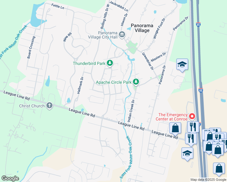 map of restaurants, bars, coffee shops, grocery stores, and more near 93 Paradise Valley Drive in Conroe