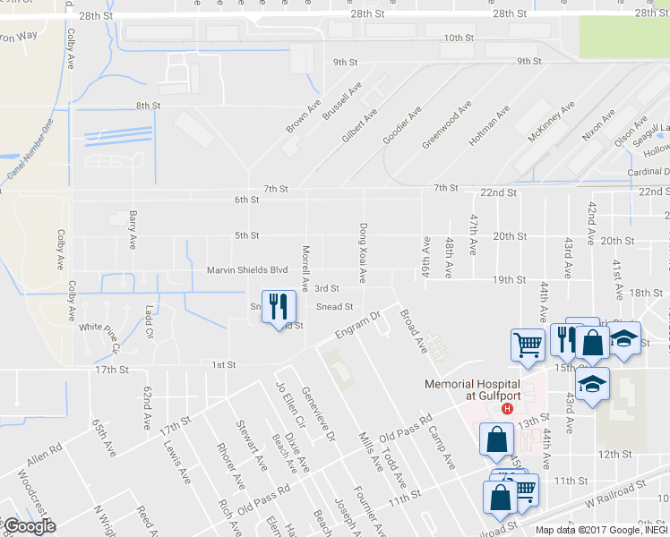 map of restaurants, bars, coffee shops, grocery stores, and more near 472 Marvin Shields Boulevard in Gulfport