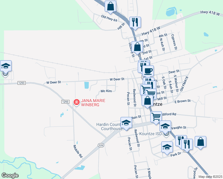 map of restaurants, bars, coffee shops, grocery stores, and more near 520 Mc Kim in Kountze