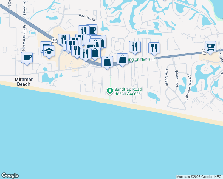 map of restaurants, bars, coffee shops, grocery stores, and more near 64 Sandy Dune Circle in Destin