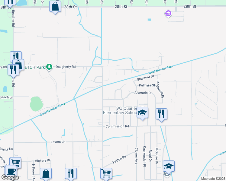 map of restaurants, bars, coffee shops, grocery stores, and more near 136 Valarie Drive in Long Beach