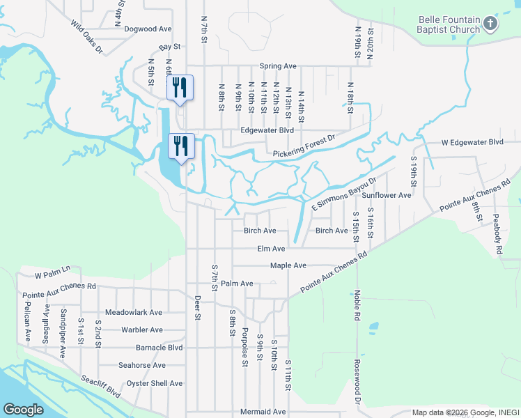 map of restaurants, bars, coffee shops, grocery stores, and more near 8720 West Simmons Bayou Drive in Ocean Springs