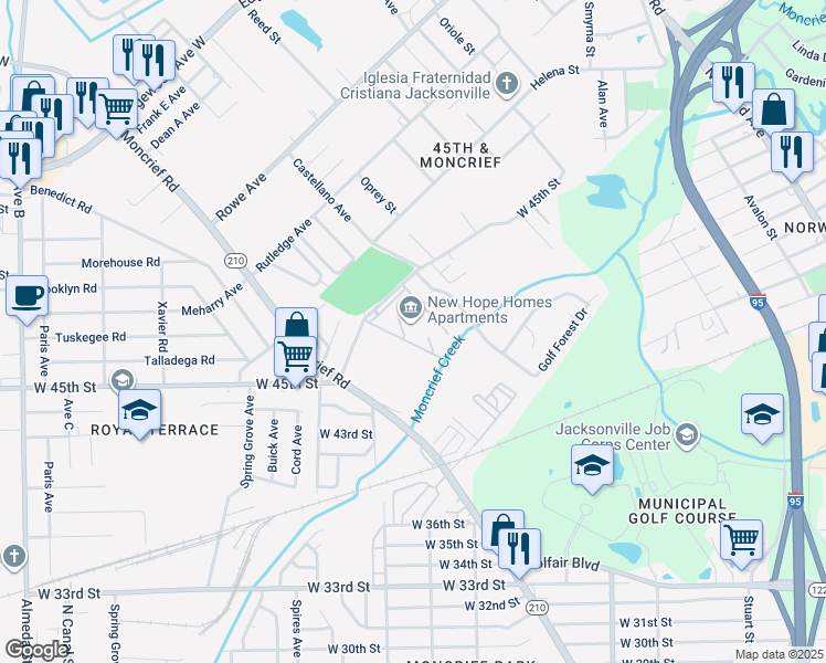 map of restaurants, bars, coffee shops, grocery stores, and more near 1646 West 45th Street in Jacksonville