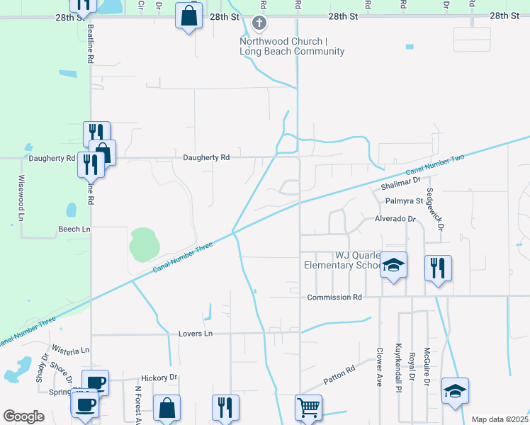 map of restaurants, bars, coffee shops, grocery stores, and more near 20029 Sunshine Drive in Long Beach