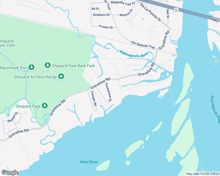 map of restaurants, bars, coffee shops, grocery stores, and more near 2136 Soundview Dr in Gautier