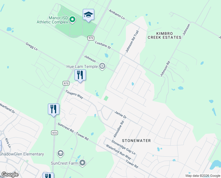 map of restaurants, bars, coffee shops, grocery stores, and more near 14800 Breccia Road in Manor