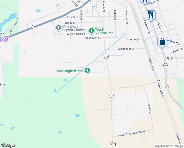 map of restaurants, bars, coffee shops, grocery stores, and more near 707 Mockingbird Street in Navasota