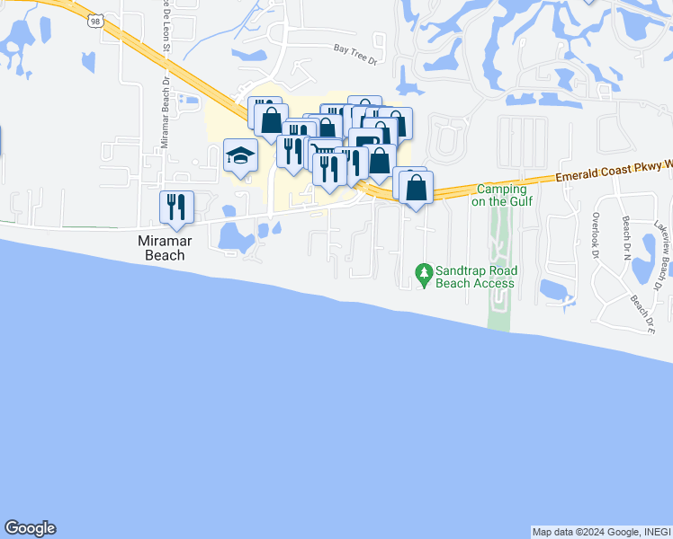 map of restaurants, bars, coffee shops, grocery stores, and more near 230 Norwood Dr in Miramar Beach