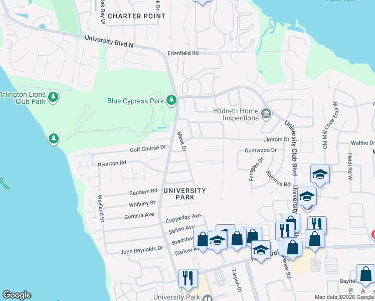 map of restaurants, bars, coffee shops, grocery stores, and more near 3969 Meek Drive in Jacksonville