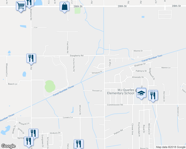 map of restaurants, bars, coffee shops, grocery stores, and more near 20033 Sunshine Drive in Long Beach