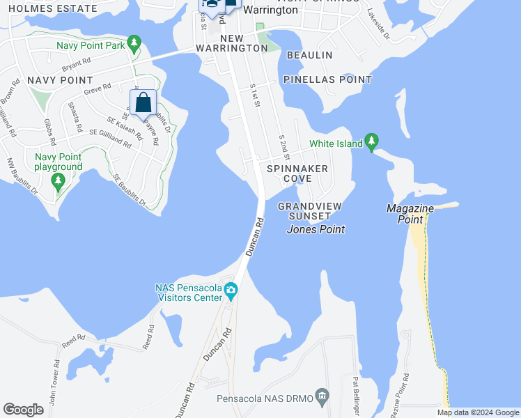 map of restaurants, bars, coffee shops, grocery stores, and more near 623 South Navy Boulevard in Pensacola