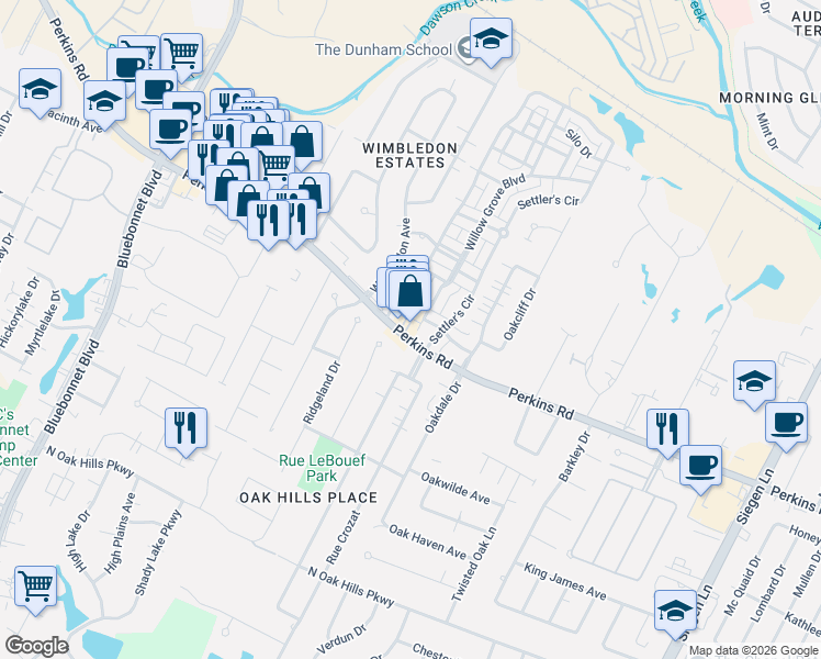 map of restaurants, bars, coffee shops, grocery stores, and more near 8210 Village Plaza Court in Baton Rouge