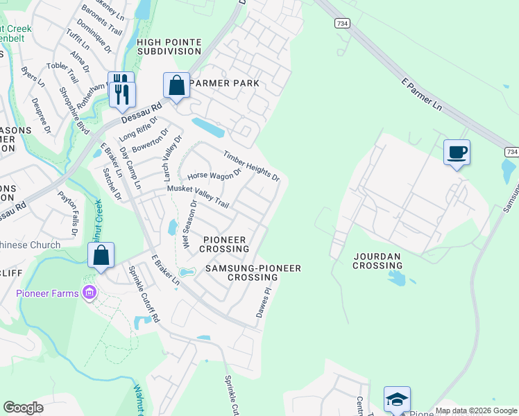 map of restaurants, bars, coffee shops, grocery stores, and more near 2132 Callingwood Drive in Austin