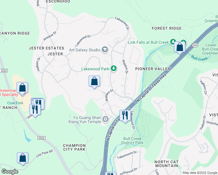 map of restaurants, bars, coffee shops, grocery stores, and more near 6405 Paintbrush Hollow in Austin