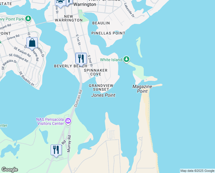 map of restaurants, bars, coffee shops, grocery stores, and more near 634 Silvershore Drive in Pensacola