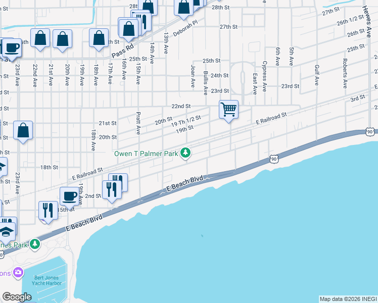 map of restaurants, bars, coffee shops, grocery stores, and more near 1601-1699 Henderson St in Gulfport