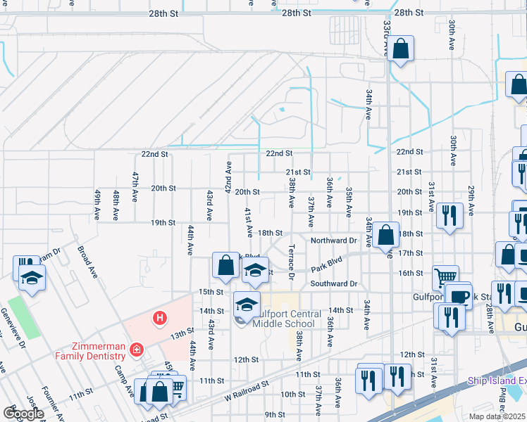 map of restaurants, bars, coffee shops, grocery stores, and more near 1911 39th Avenue in Gulfport