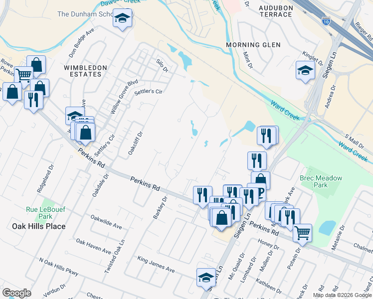 map of restaurants, bars, coffee shops, grocery stores, and more near 8138 Oakbrook Drive in Baton Rouge