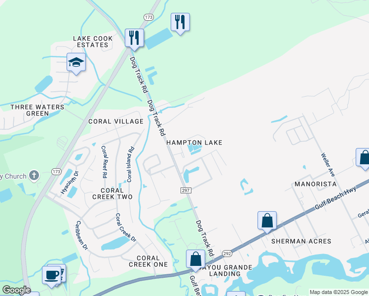 map of restaurants, bars, coffee shops, grocery stores, and more near 9723 Cobblebrook Drive in Pensacola