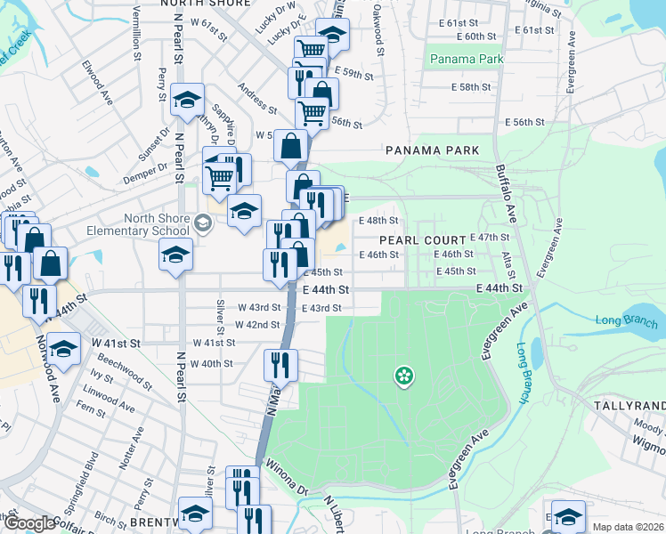 map of restaurants, bars, coffee shops, grocery stores, and more near 119 East 45th Street in Jacksonville