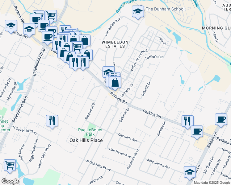 map of restaurants, bars, coffee shops, grocery stores, and more near 8201 Village Plaza Court in Baton Rouge