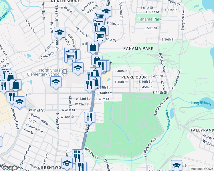 map of restaurants, bars, coffee shops, grocery stores, and more near 119 East 45th Street in Jacksonville