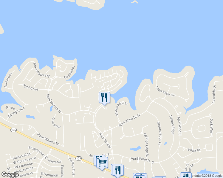 map of restaurants, bars, coffee shops, grocery stores, and more near 21 April Point Drive South in Montgomery