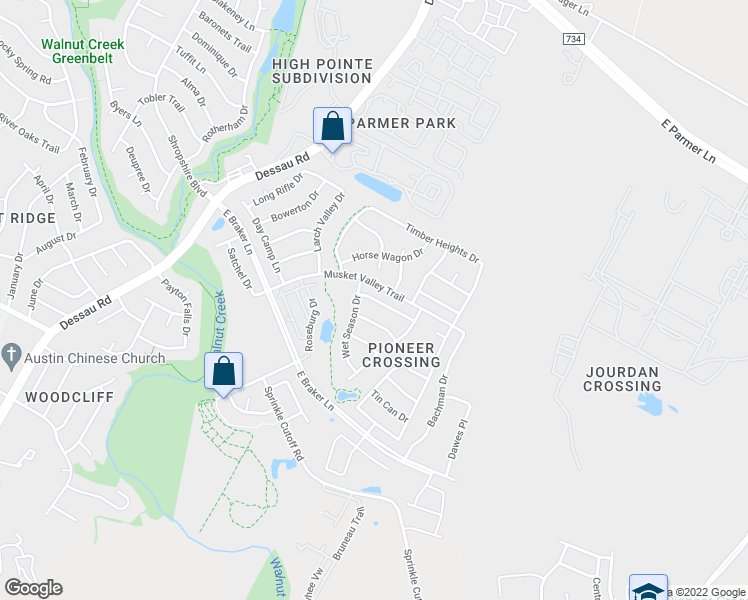 map of restaurants, bars, coffee shops, grocery stores, and more near Dry Season Trail in Austin