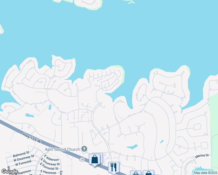map of restaurants, bars, coffee shops, grocery stores, and more near 21 April Point Drive South in Montgomery