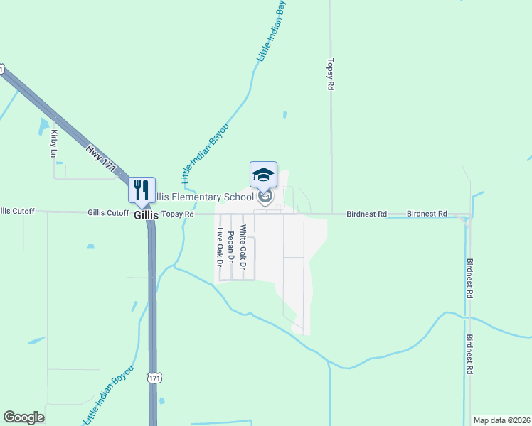 map of restaurants, bars, coffee shops, grocery stores, and more near 916 Topsy Road in Moss Bluff