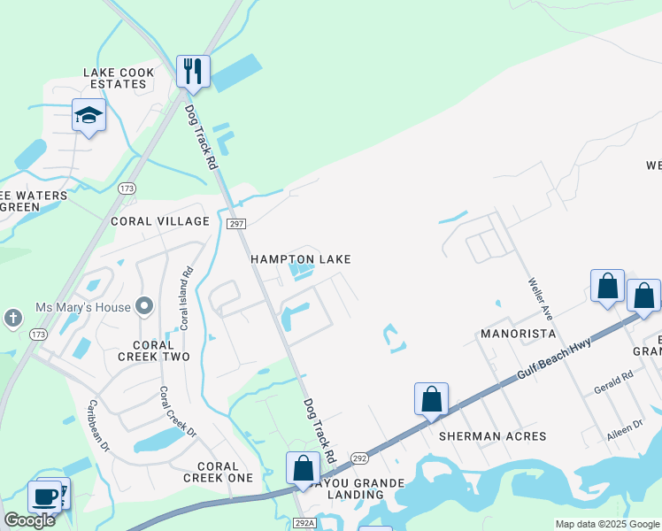 map of restaurants, bars, coffee shops, grocery stores, and more near 9564 Cobblebrook Drive in Pensacola