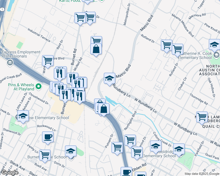 map of restaurants, bars, coffee shops, grocery stores, and more near 2011 West Rundberg Lane in Austin