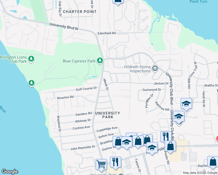 map of restaurants, bars, coffee shops, grocery stores, and more near 3969 Meek Drive in Jacksonville
