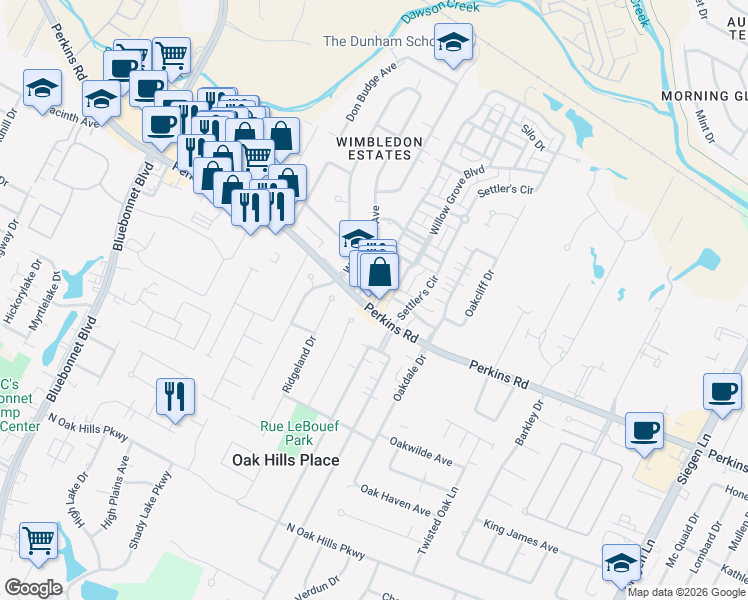 map of restaurants, bars, coffee shops, grocery stores, and more near 1827 Plantation Oak Drive in Baton Rouge