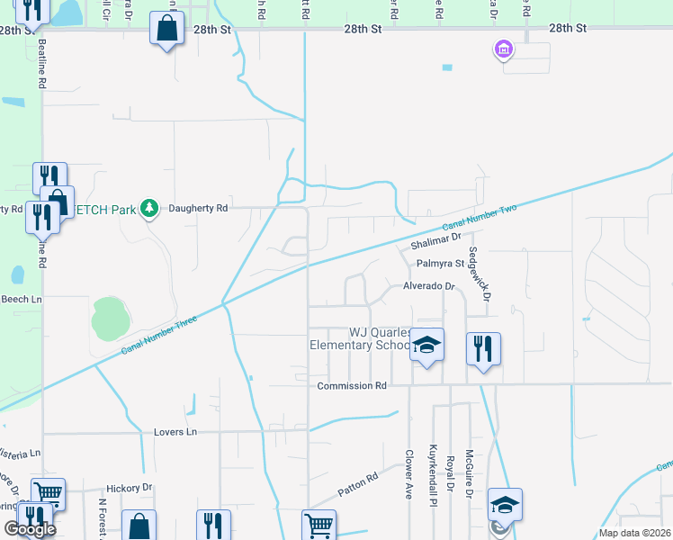 map of restaurants, bars, coffee shops, grocery stores, and more near 136 Valarie Drive in Long Beach
