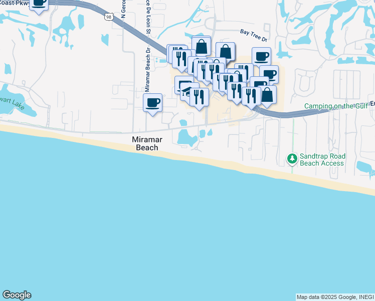 map of restaurants, bars, coffee shops, grocery stores, and more near 31 Starboard Court in Miramar Beach