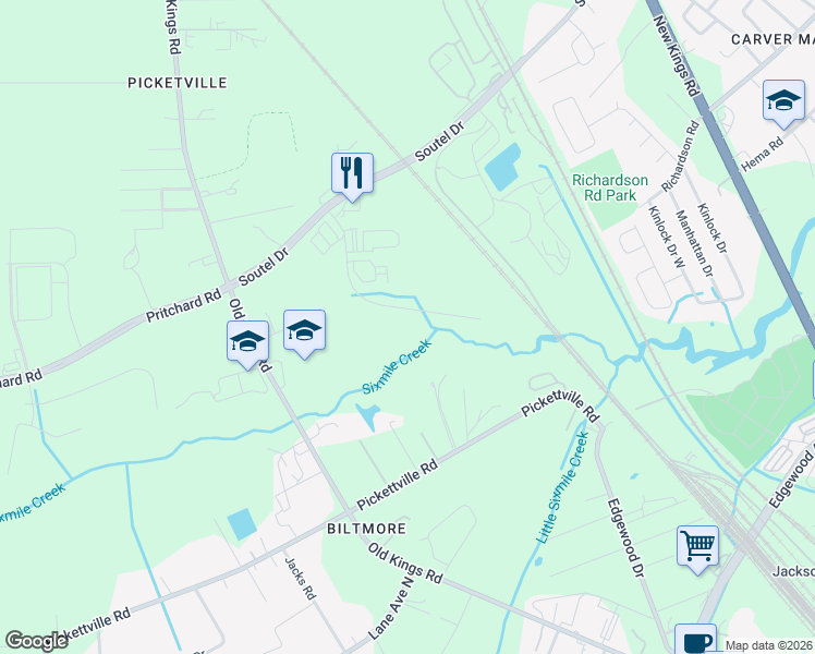 map of restaurants, bars, coffee shops, grocery stores, and more near 5228 Pickett Drive in Jacksonville