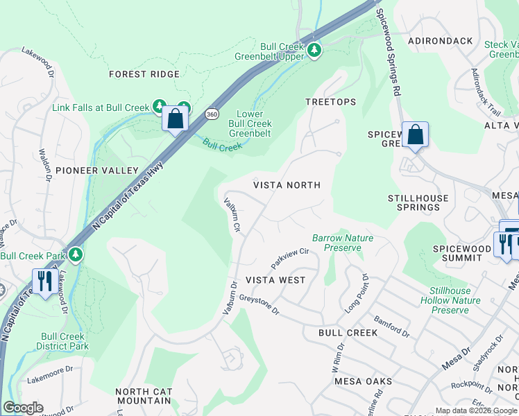 map of restaurants, bars, coffee shops, grocery stores, and more near 5201 Vista West Cove in Austin