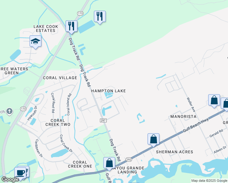 map of restaurants, bars, coffee shops, grocery stores, and more near 9585 Cobblebrook Drive in Pensacola