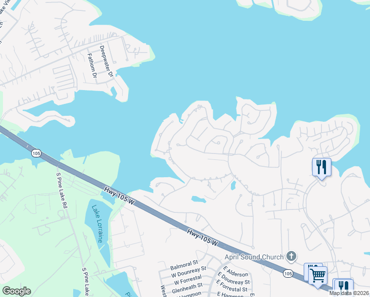 map of restaurants, bars, coffee shops, grocery stores, and more near 141 April Waters Drive North in Montgomery