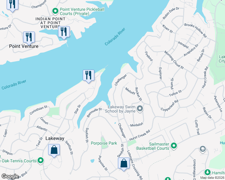 map of restaurants, bars, coffee shops, grocery stores, and more near 922 Challenger in Lakeway