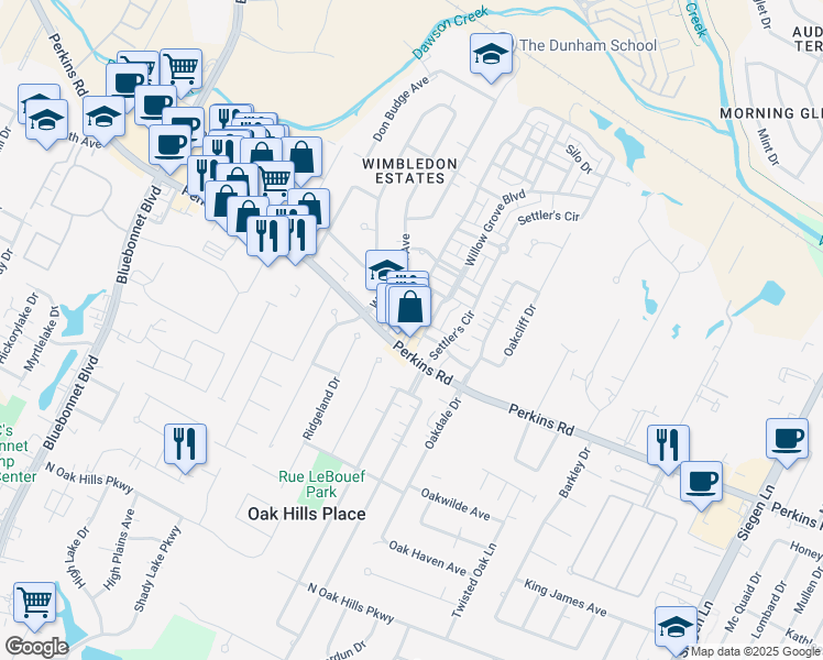 map of restaurants, bars, coffee shops, grocery stores, and more near 8210 Village Plaza Court in Baton Rouge