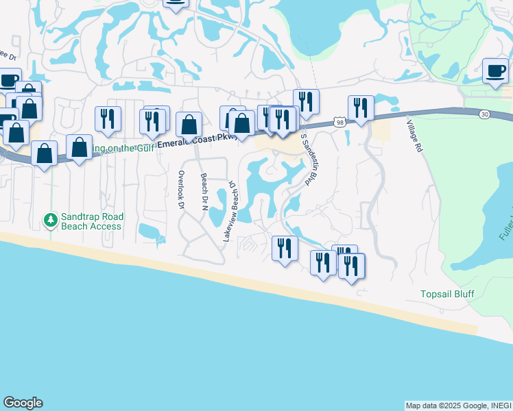 map of restaurants, bars, coffee shops, grocery stores, and more near 5211 Portside Terrace in Miramar Beach